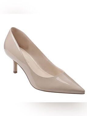 Marc Fisher Beige Patent Pointed-Toe Kitten Heel Pumps